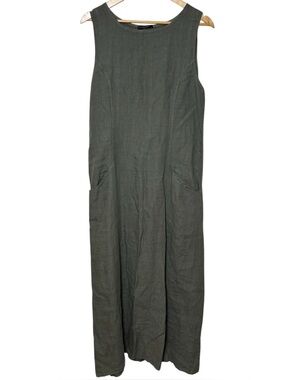 Lungo L'Arno 100% Linen Maxi Dress Large Green Coastal Lagom Lagenlook Capsule